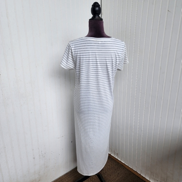 Another Love Womens Shirt Hi Low Dress Ctretch Short Sleeve White Black Stripe M - Picture 5 of 11